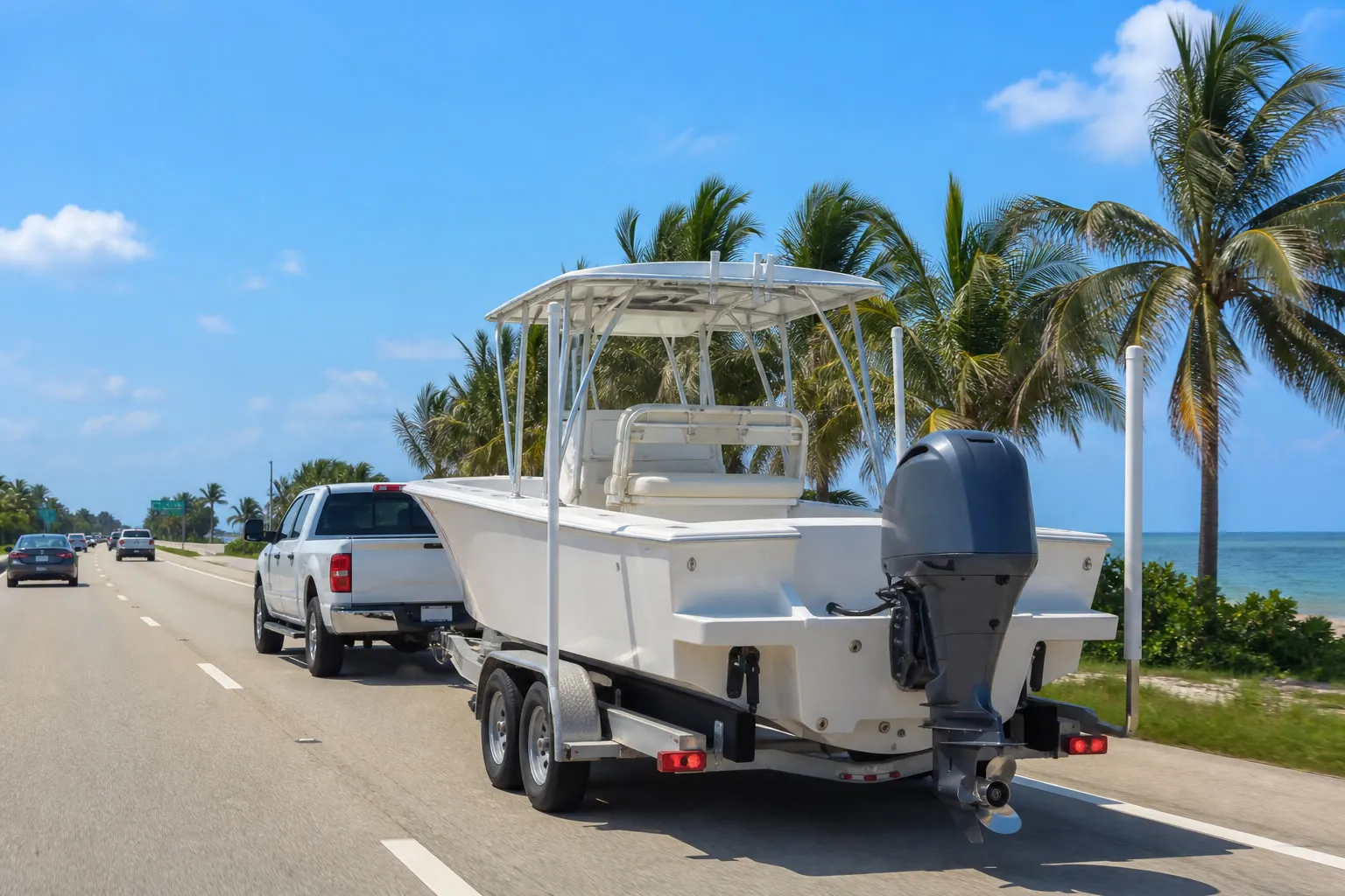 Motorboat on trailer ready for transport