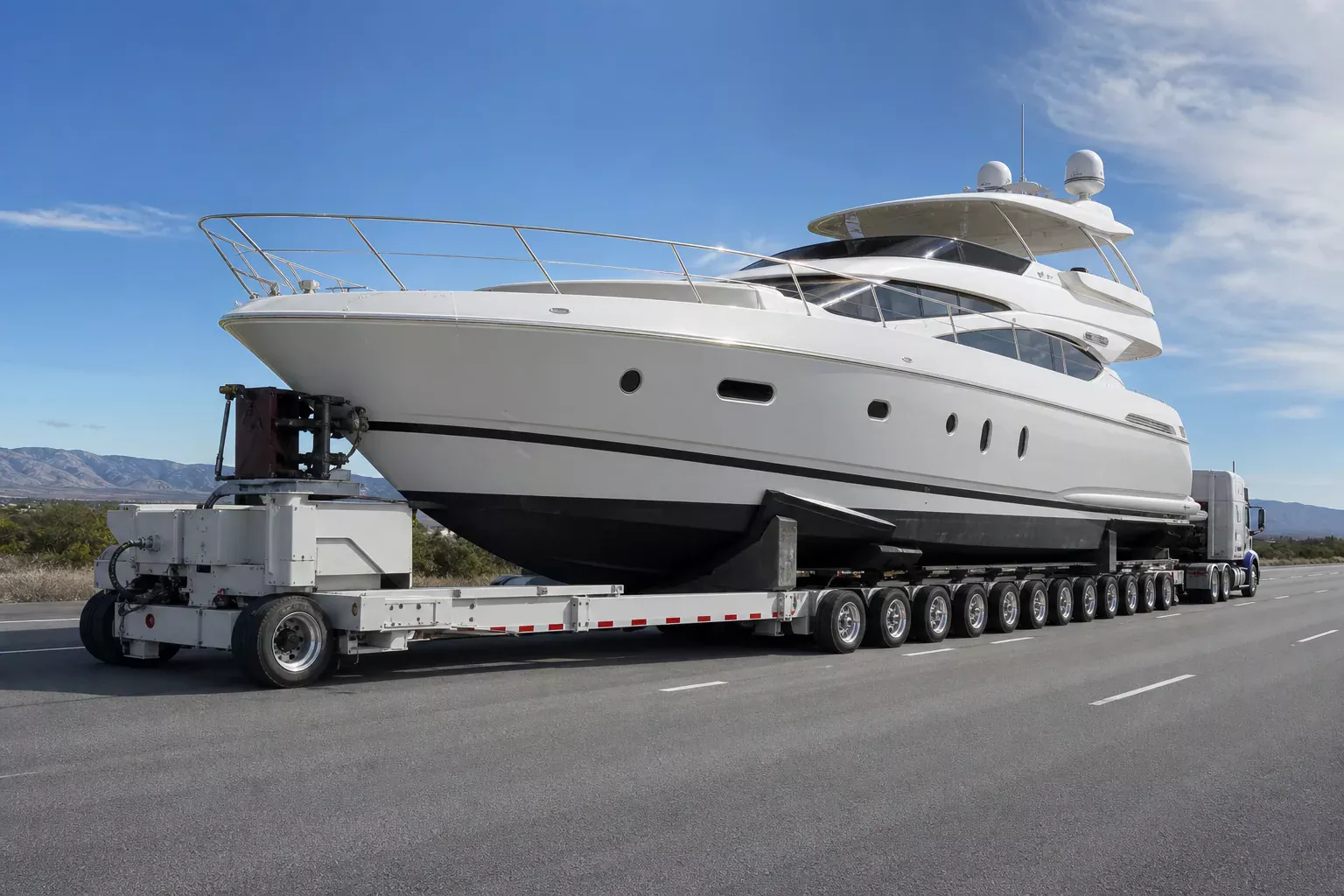 Yacht on specialized haul trailer